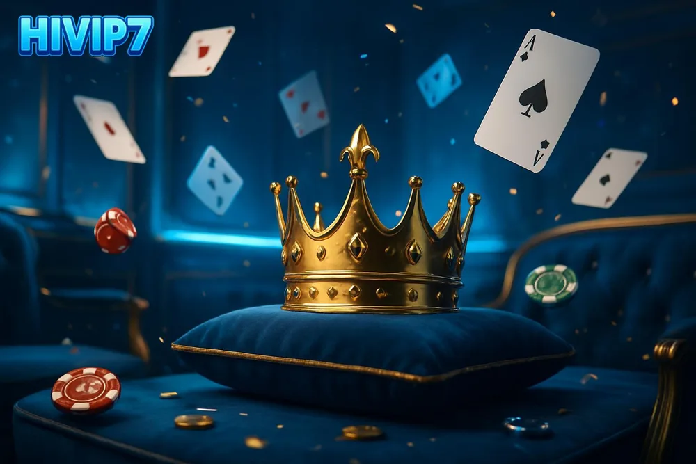 HIVIP7 Bangladesh — golden crown on cushion with cards flying in lounge